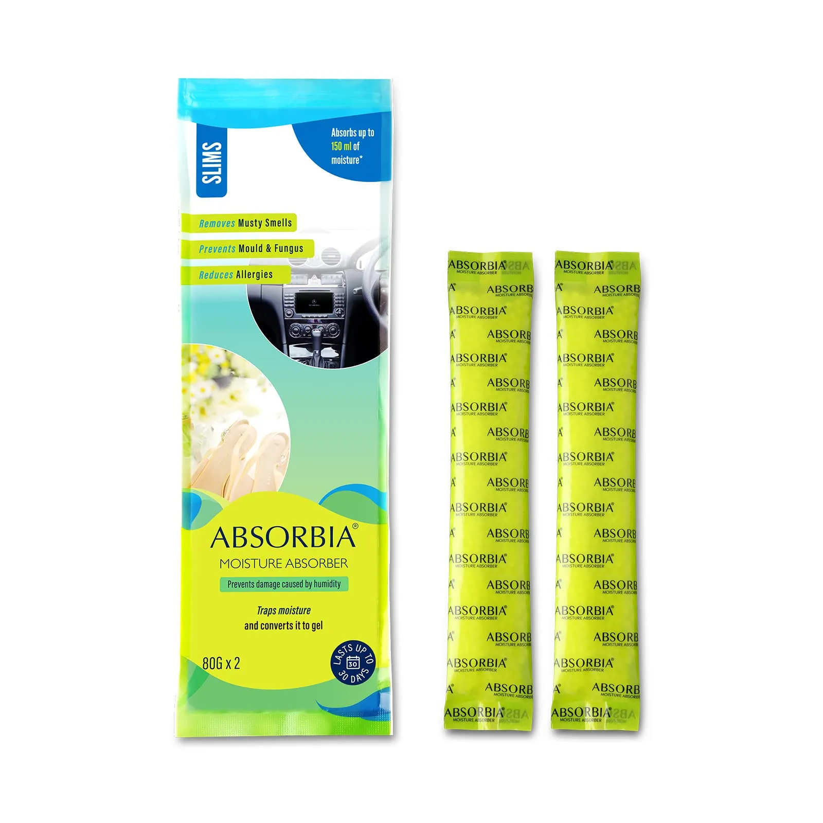 Absorbia Moisture Absorber | Absorbia Slim Sachet Pack of 12(160ml Each) | Dehumidifier for Cars, Drawers, Bed boxes Shoe Racks| Fights Against Moulds‚Ä¶