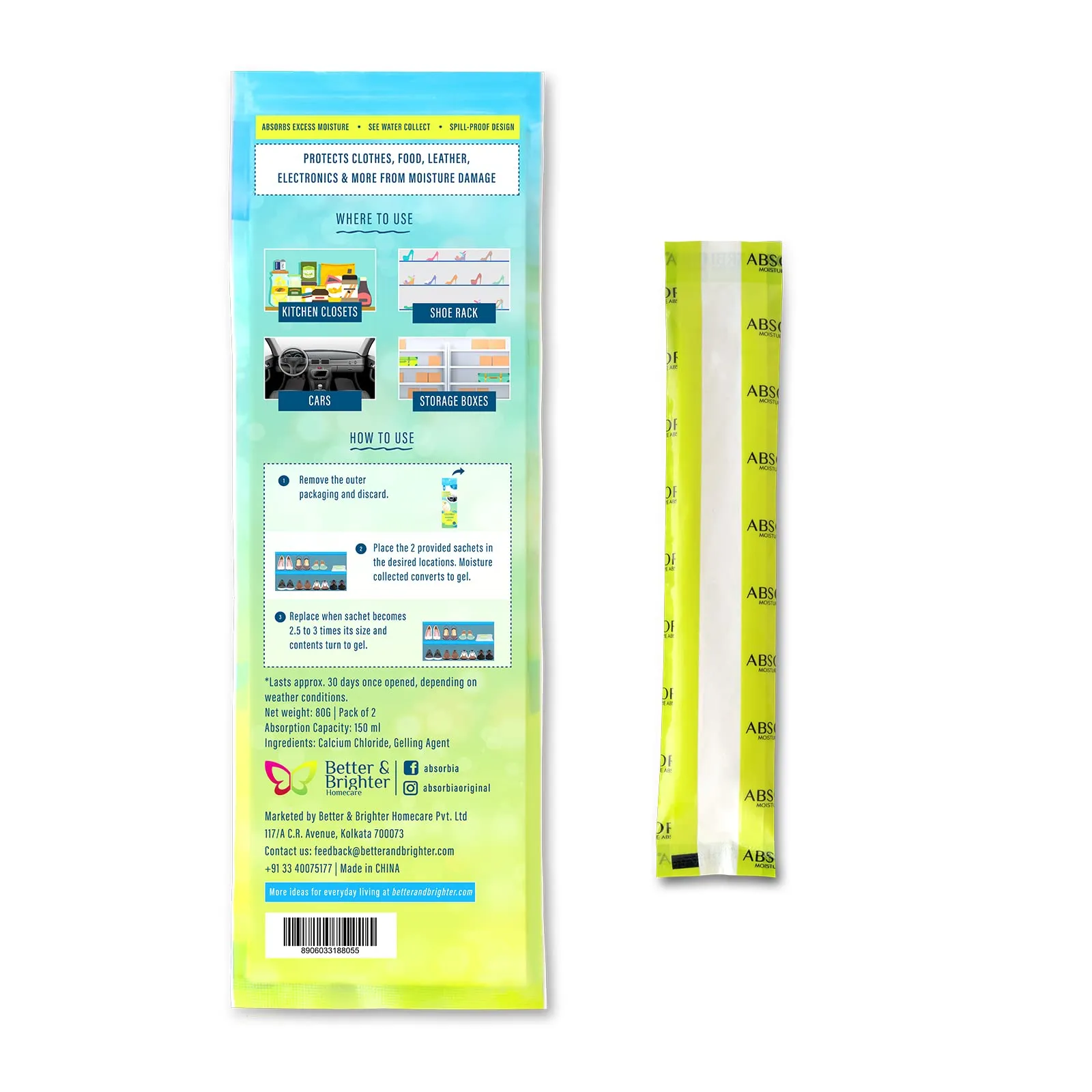 Absorbia Moisture Absorber | Absorbia Slim Sachet Pack of 12(160ml Each) | Dehumidifier for Cars, Drawers, Bed boxes Shoe Racks| Fights Against Moulds‚Ä¶