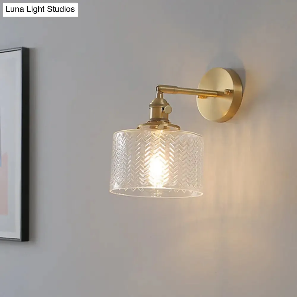 Adjustable Brass Industrial Wall Sconce Light with Glass Shade for Bedroom & Hotel