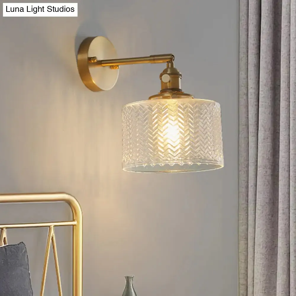 Adjustable Brass Industrial Wall Sconce Light with Glass Shade for Bedroom & Hotel