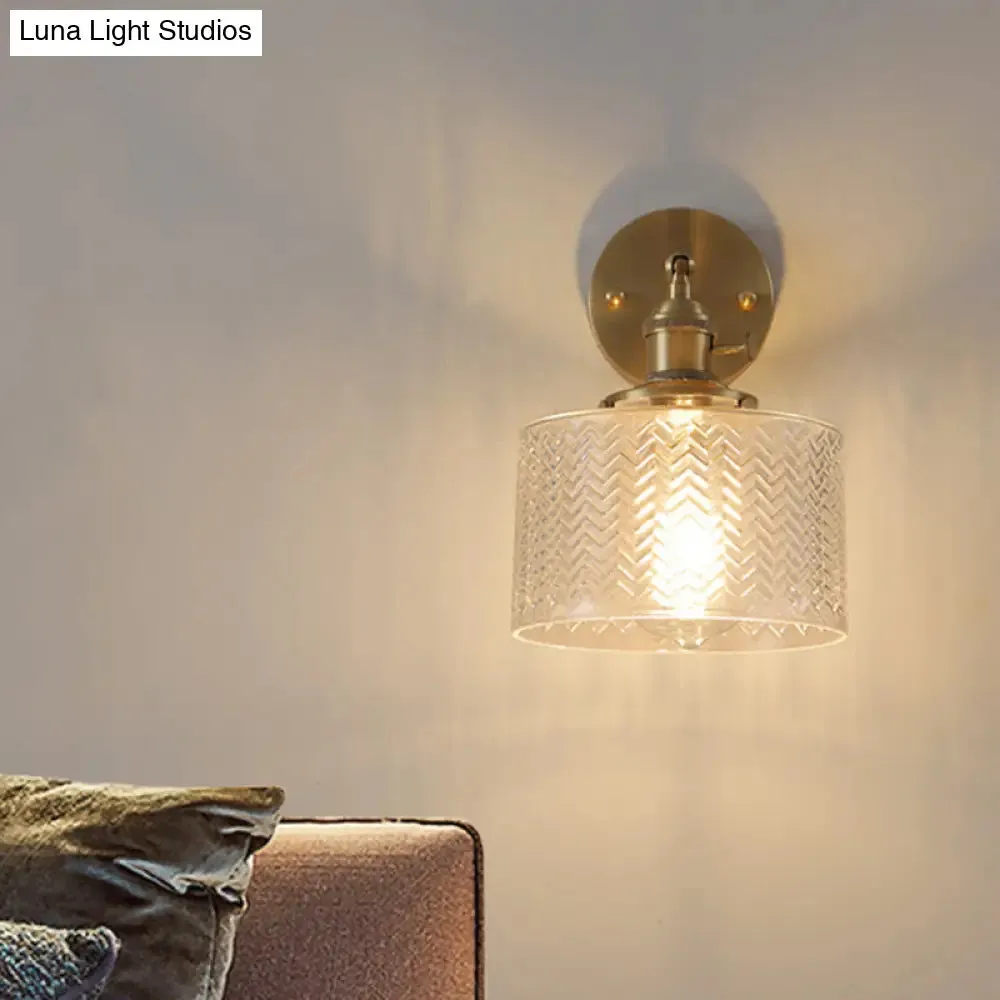 Adjustable Brass Industrial Wall Sconce Light with Glass Shade for Bedroom & Hotel