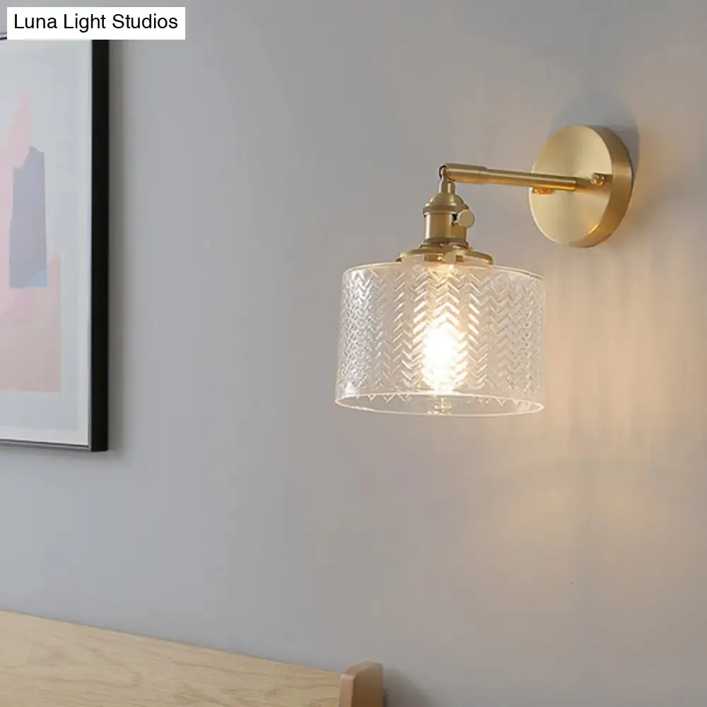 Adjustable Brass Industrial Wall Sconce Light with Glass Shade for Bedroom & Hotel