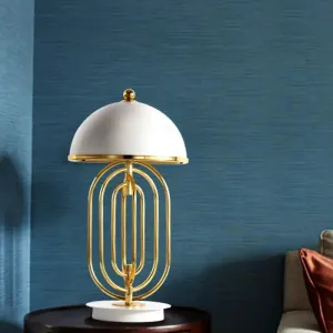 Adjustable Metal 1-Head Nightstand Lamp for Living Room, Luxurious Dome Design in White