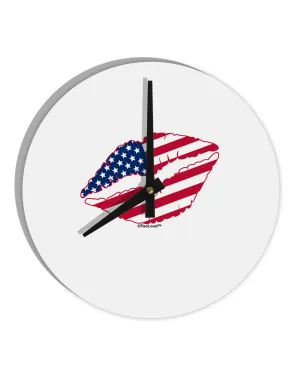 American Flag Lipstick 10 InchRound Wall Clock  by TooLoud