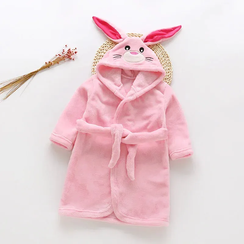 Autumn Winter Children Sleepwear Robe Flannel Hooded Warm Bathrobe Kids Pajamas For Boys Girls Lovely Cartoon Animals Robes