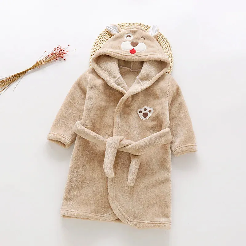Autumn Winter Children Sleepwear Robe Flannel Hooded Warm Bathrobe Kids Pajamas For Boys Girls Lovely Cartoon Animals Robes