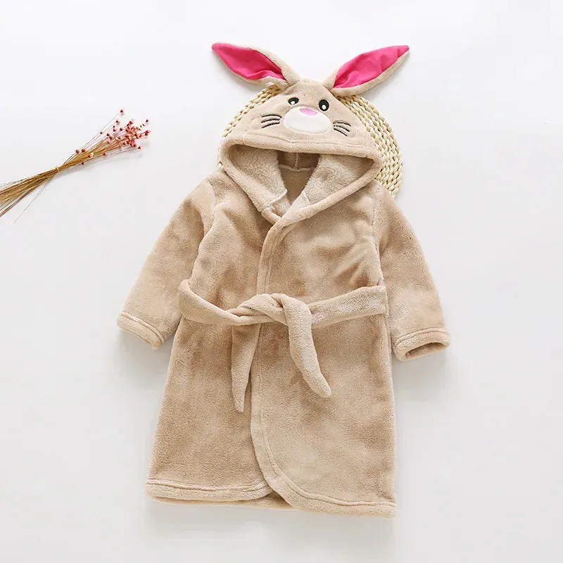 Autumn Winter Children Sleepwear Robe Flannel Hooded Warm Bathrobe Kids Pajamas For Boys Girls Lovely Cartoon Animals Robes