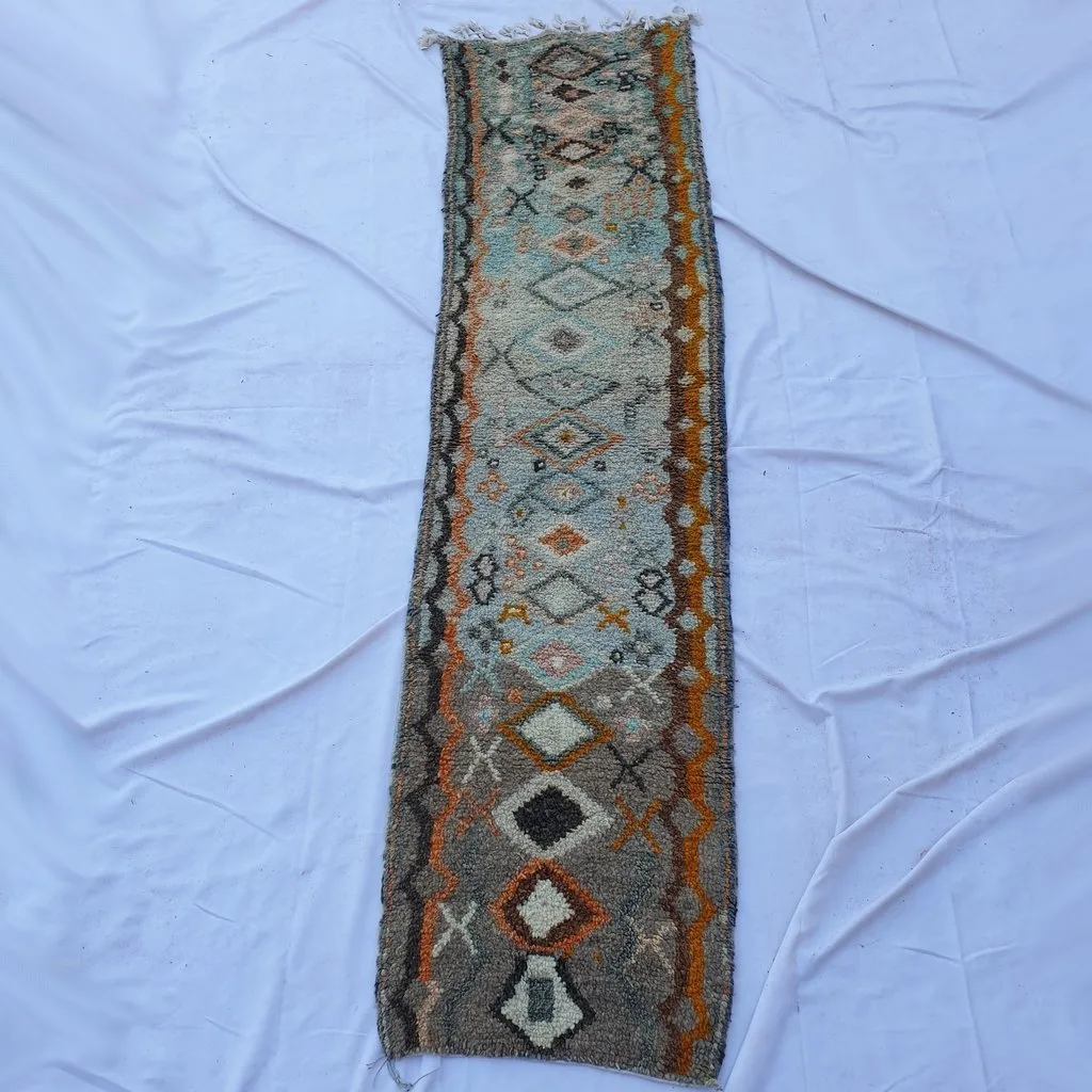 AZIGA Runner | 10x2'5 Ft | 3,04x0,75 m | Moroccan Colorful Rug | 100% wool handmade