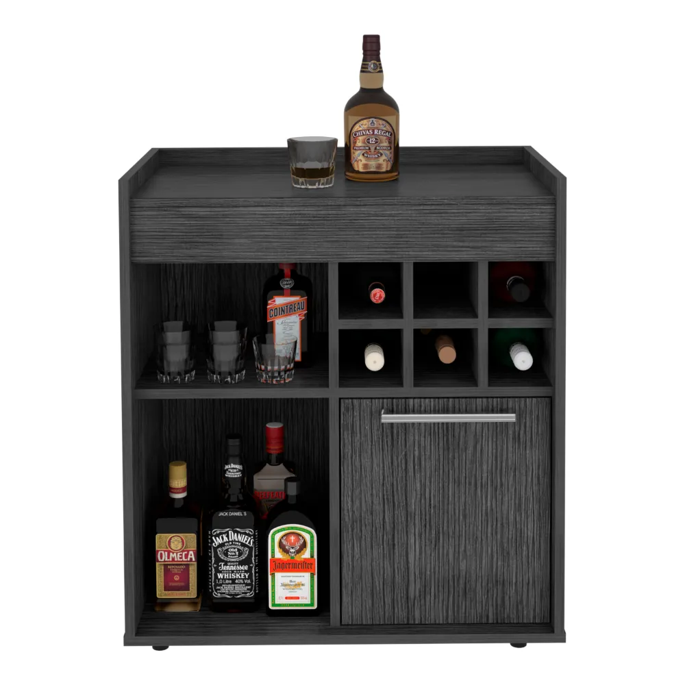Bar Cabinet Dext, Two Concealed Shelves, Six Wine Cubbies, Light Gray Finish