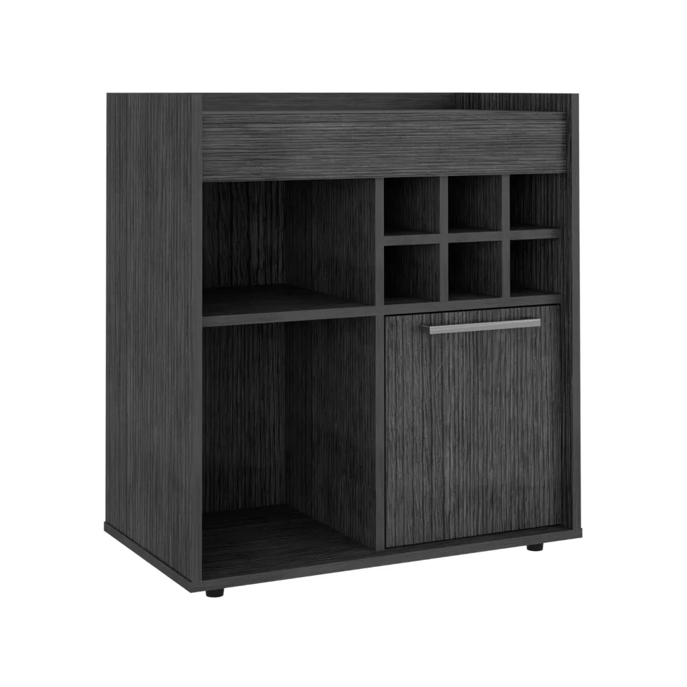 Bar Cabinet Dext, Two Concealed Shelves, Six Wine Cubbies, Light Gray Finish