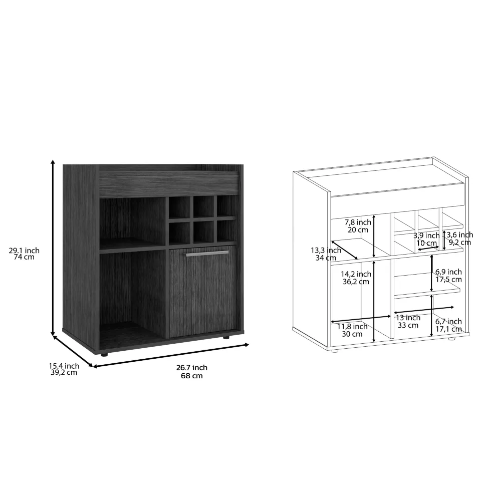 Bar Cabinet Dext, Two Concealed Shelves, Six Wine Cubbies, Light Gray Finish