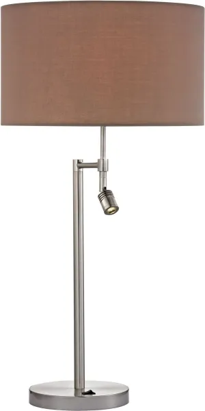 Beaufort Table Lamp In Satin Nickel With Adjustable Led Reading Light