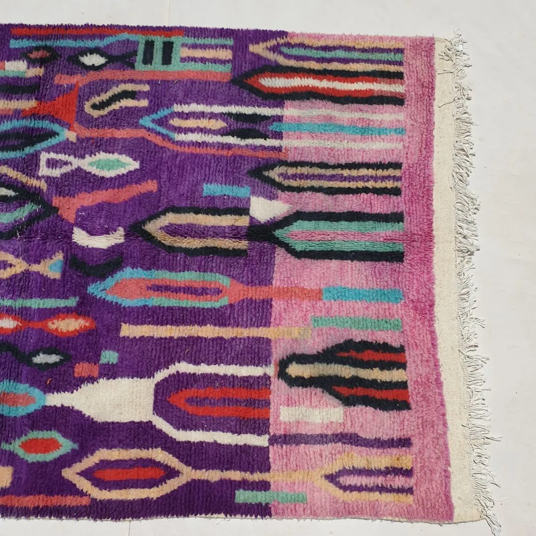 Berbara - Purple Moroccan Rug 5x8 Berber Boujad | Authentic Berber Living room & Bedroom Rug | 5'05x8'66 Ft | 154x264 cm