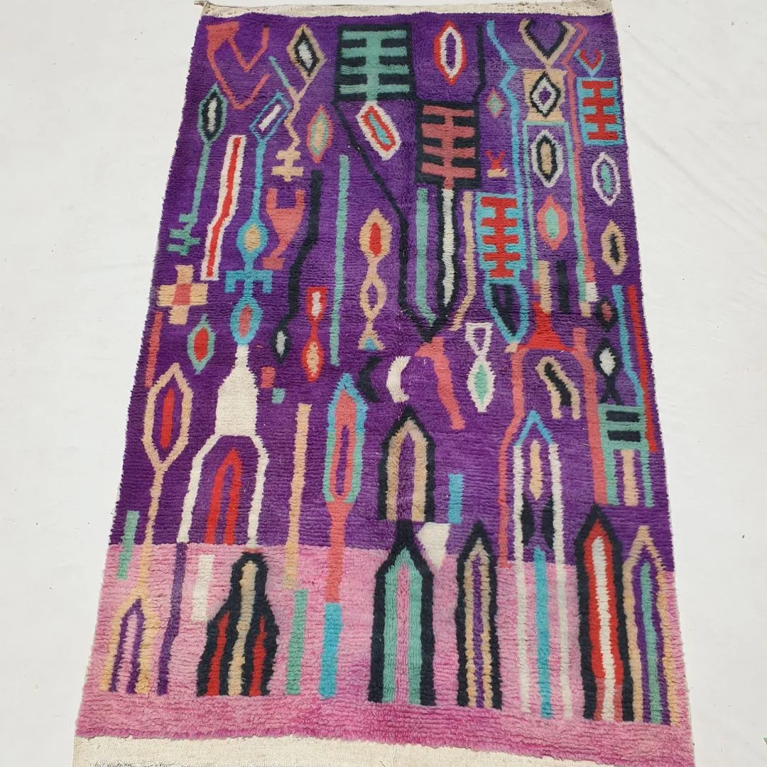 Berbara - Purple Moroccan Rug 5x8 Berber Boujad | Authentic Berber Living room & Bedroom Rug | 5'05x8'66 Ft | 154x264 cm