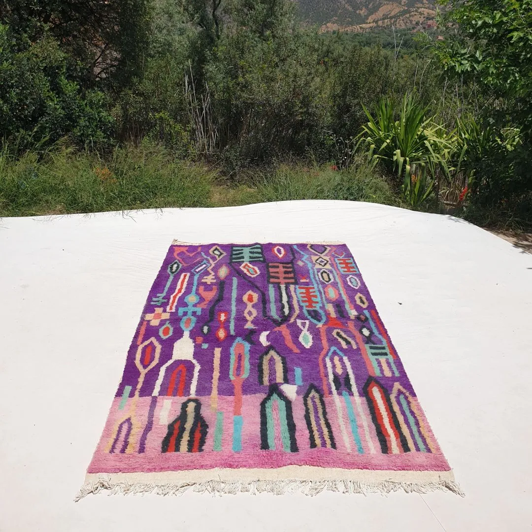 Berbara - Purple Moroccan Rug 5x8 Berber Boujad | Authentic Berber Living room & Bedroom Rug | 5'05x8'66 Ft | 154x264 cm