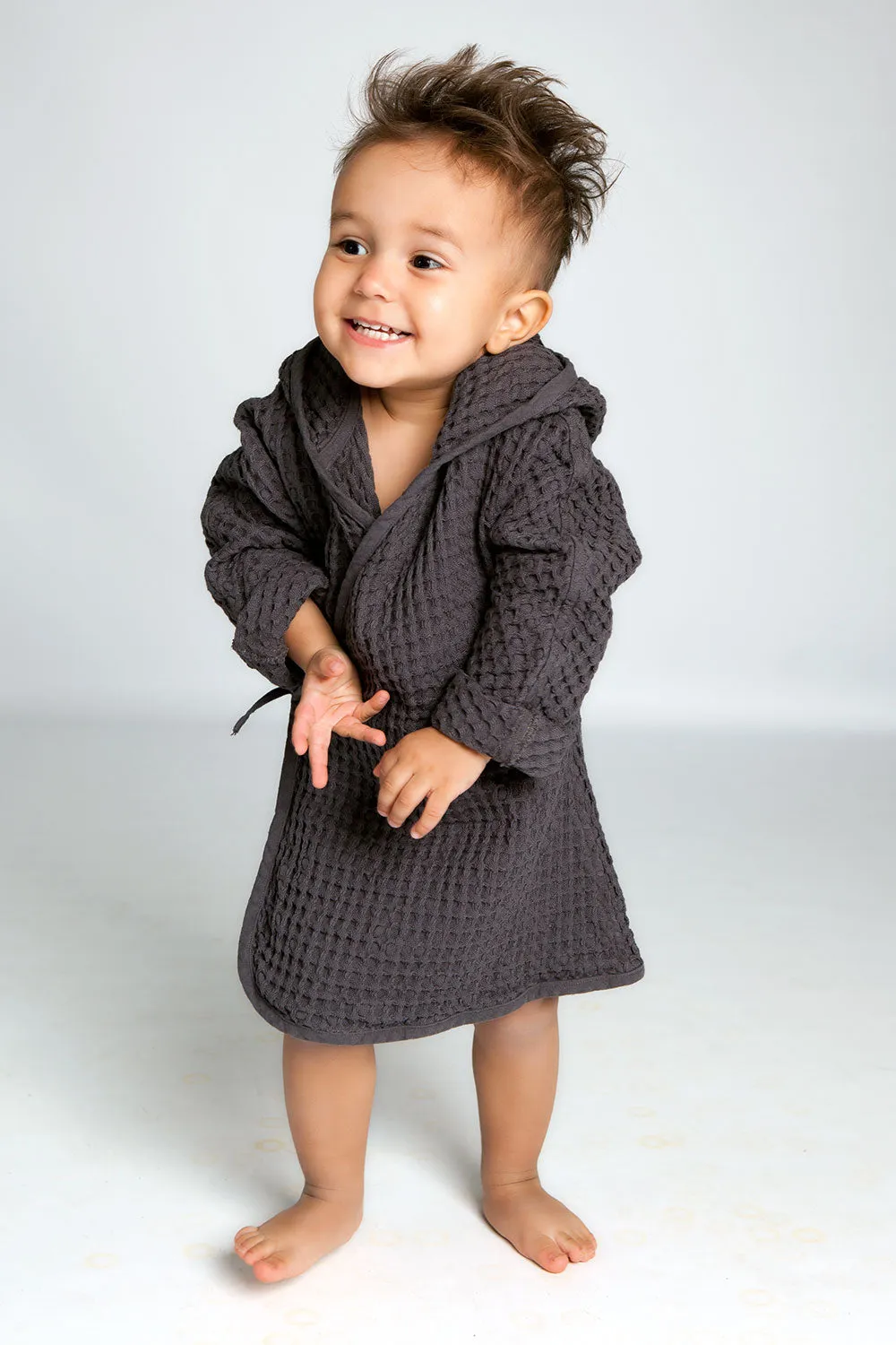 Big Waffle Junior Bathrobe in Dark Grey
