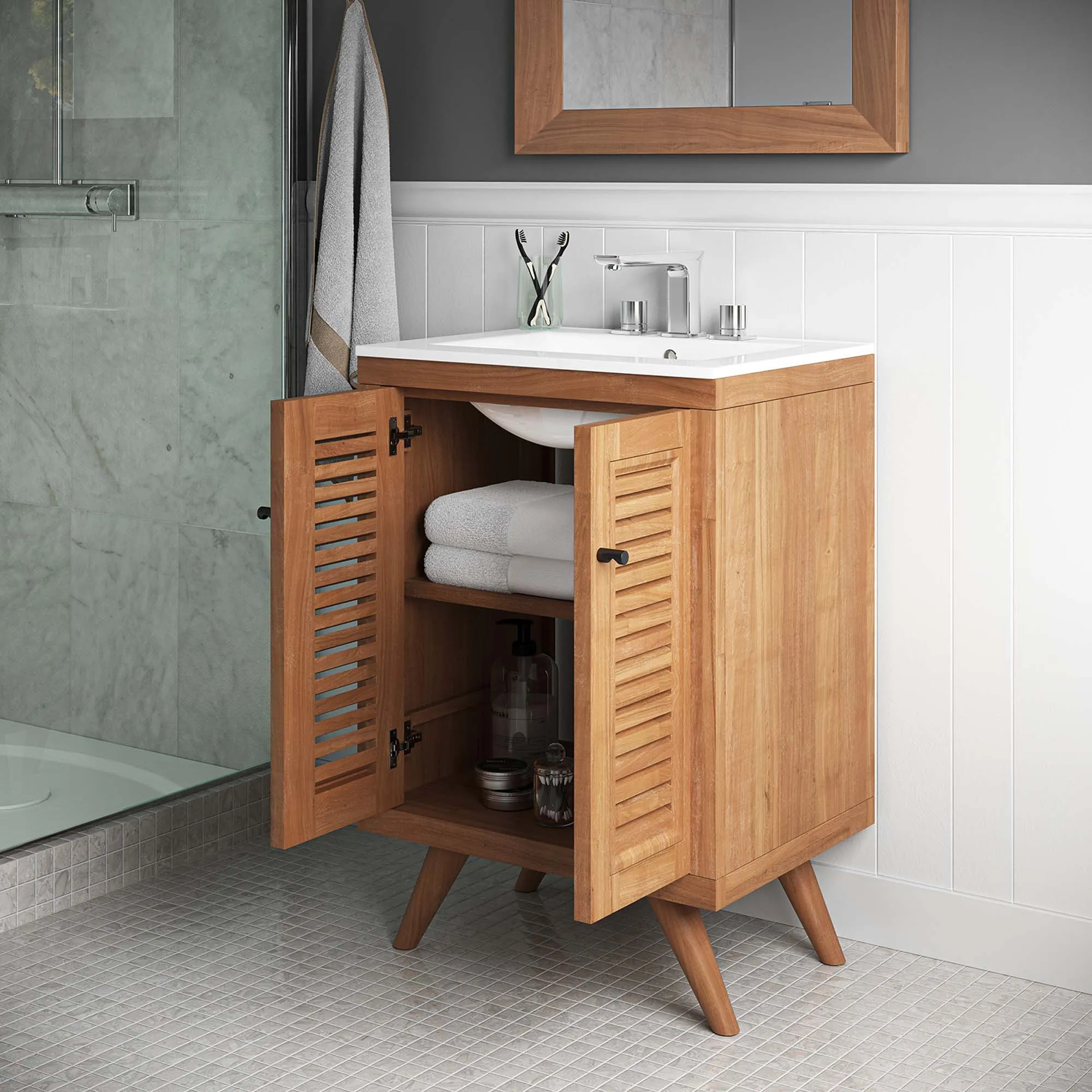 Birdie 24" Teak Wood Bathroom Vanity Cabinet (Sink Basin Not Included) by Modway