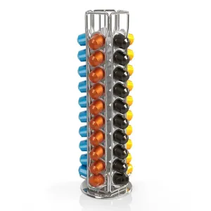 BluePeak Nespresso Carousel - Holds 50 Capsules, OriginalLine Pod Storage - Nifty Nespresso Pods Holder - Coffee Pod Dispenser Organizer Rack Stand, 360-Degree Rotation, Elegant, Modern Chrome Finish - NESC-131-0306
