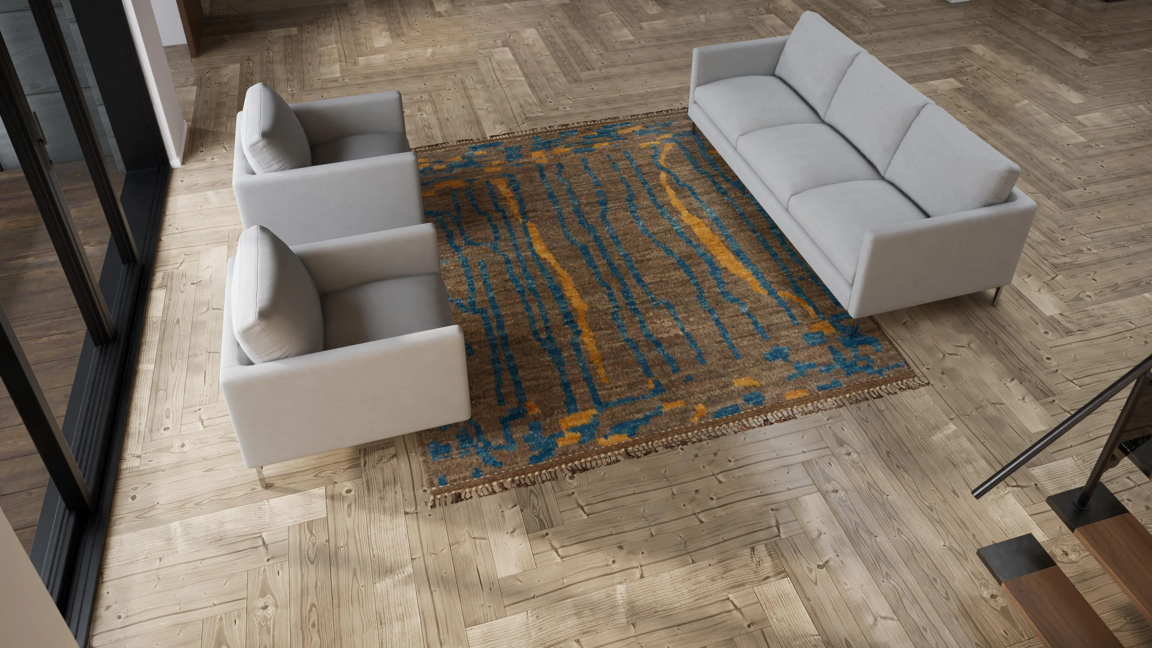 Brown & Blue Moroccan Wool Rug - 8'2" x 9'8"