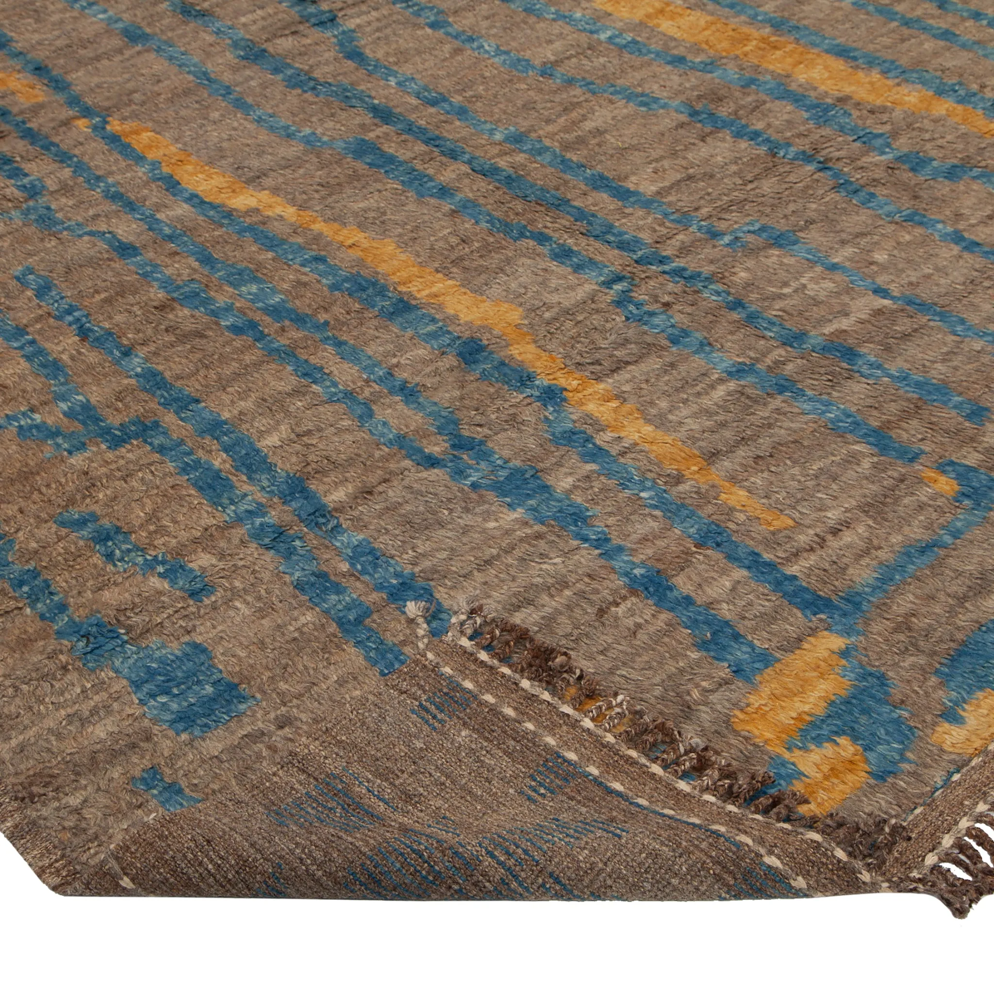 Brown & Blue Moroccan Wool Rug - 8'2" x 9'8"