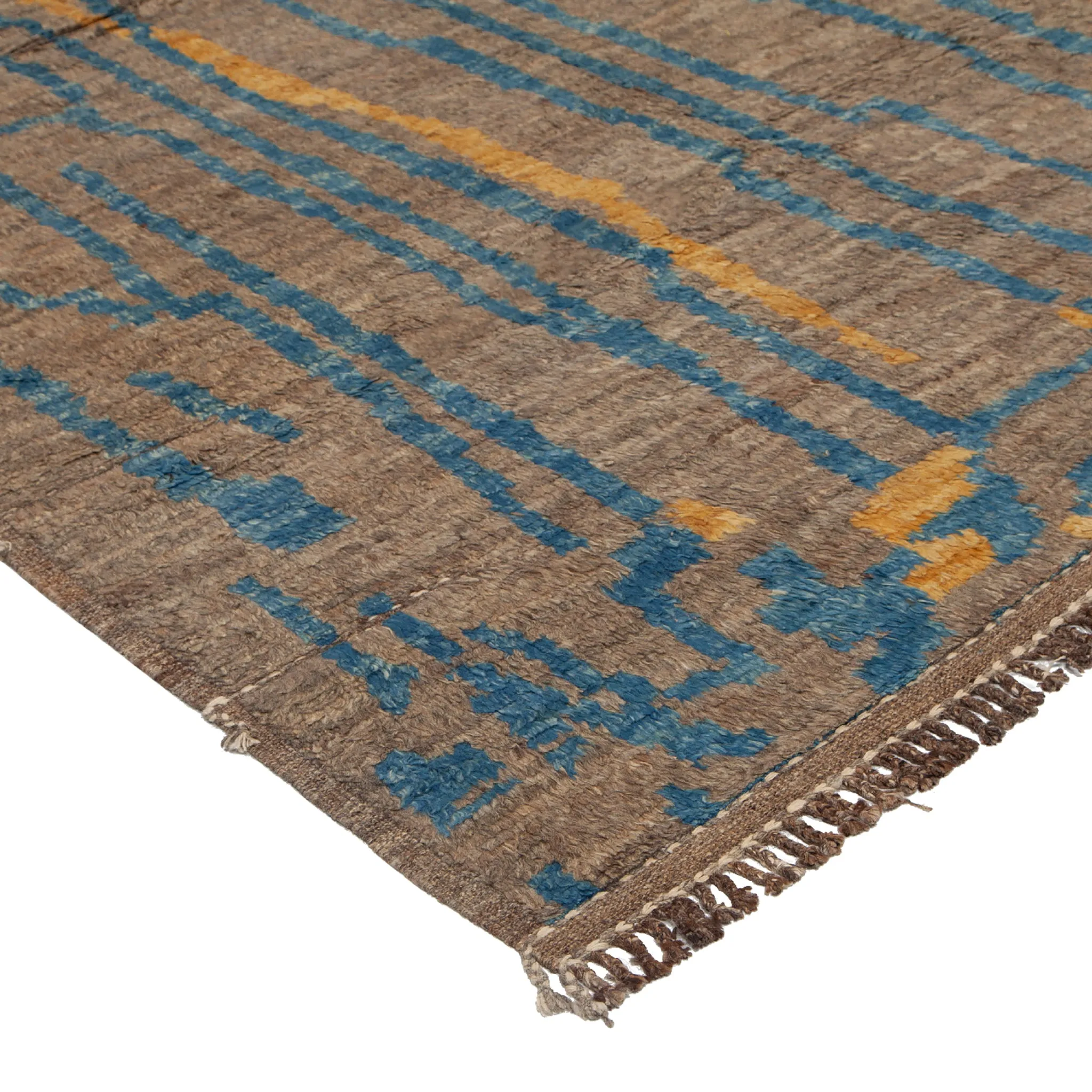 Brown & Blue Moroccan Wool Rug - 8'2" x 9'8"