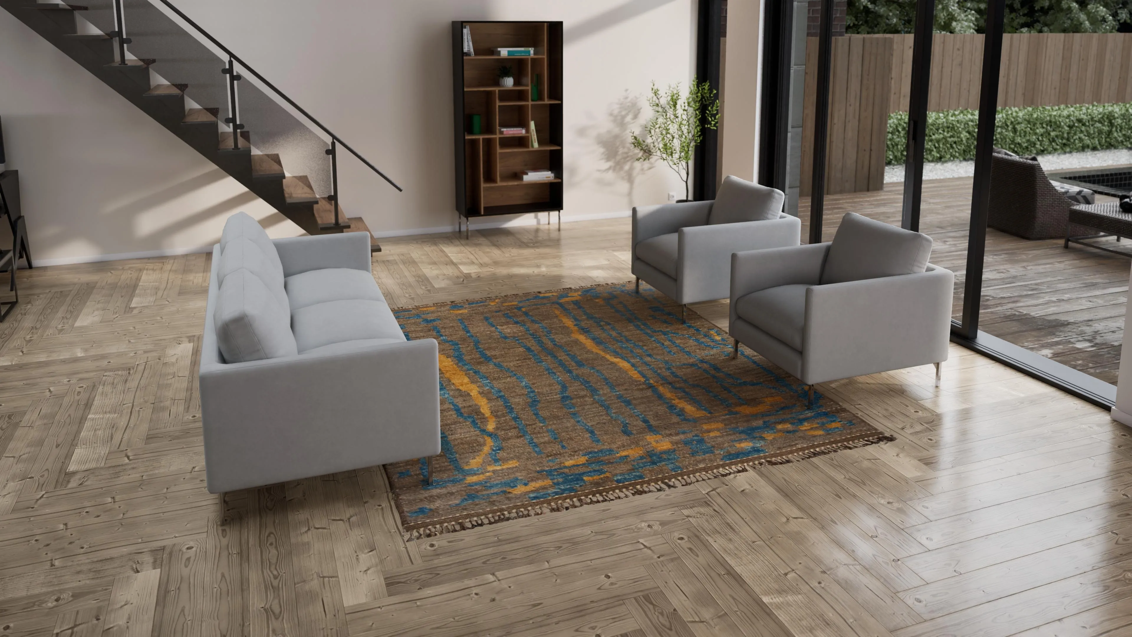 Brown & Blue Moroccan Wool Rug - 8'2" x 9'8"