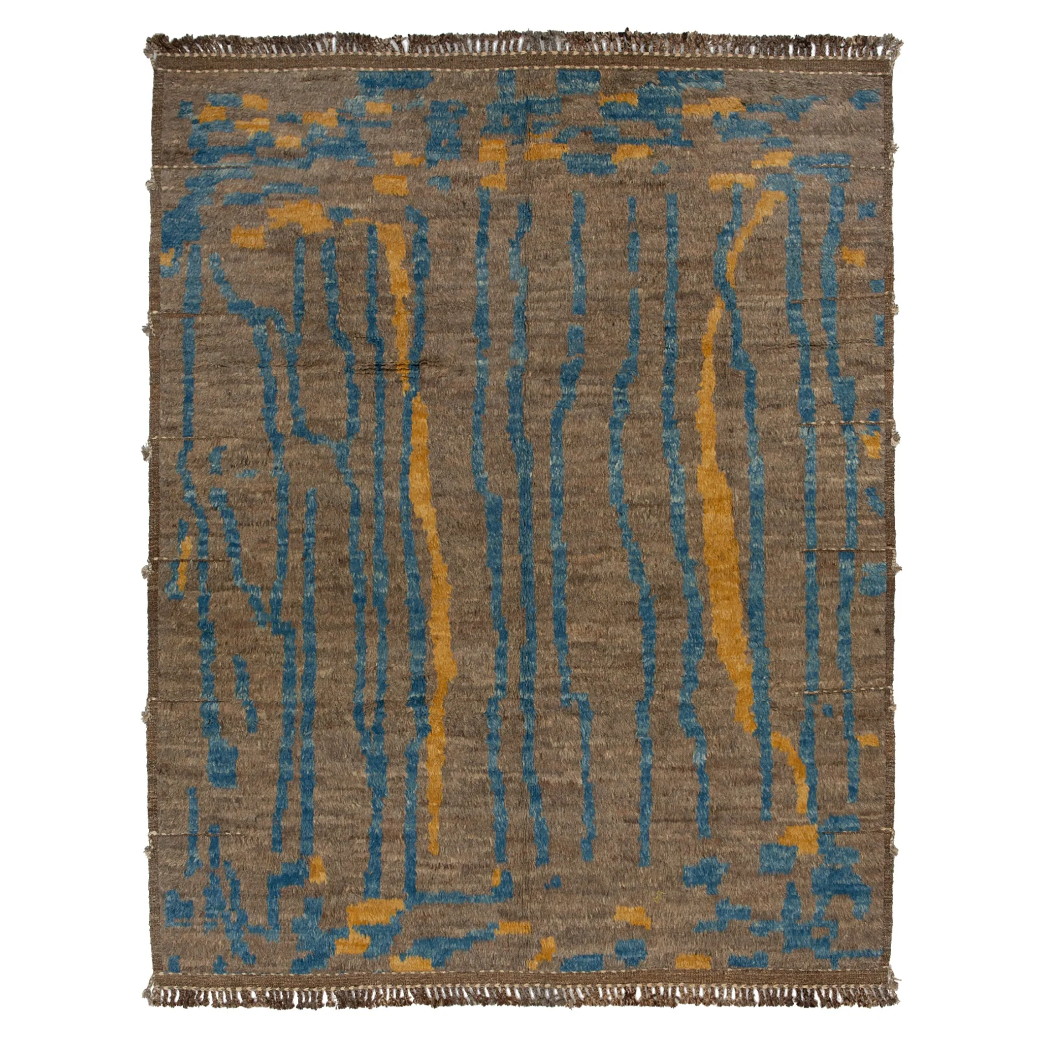 Brown & Blue Moroccan Wool Rug - 8'2" x 9'8"