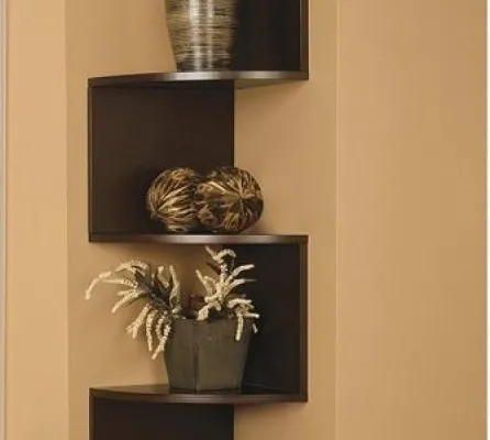 Brown Finish Large Corner Zig Zag Wallmount Wall Shelf decor