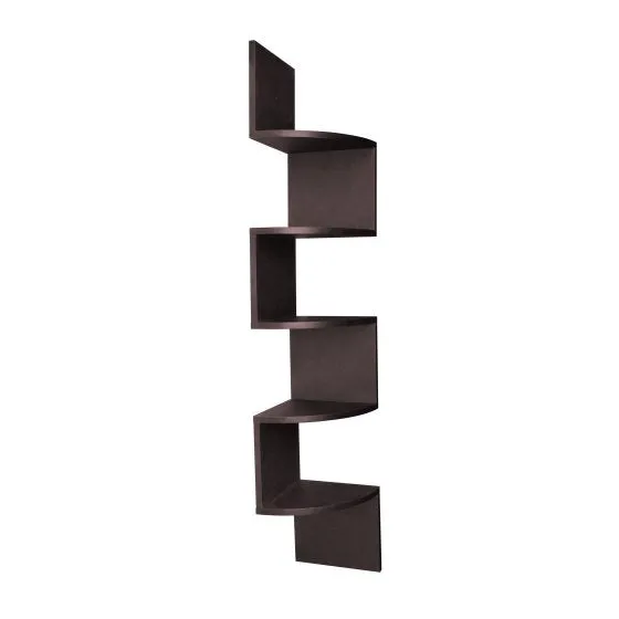 Brown Finish Large Corner Zig Zag Wallmount Wall Shelf decor