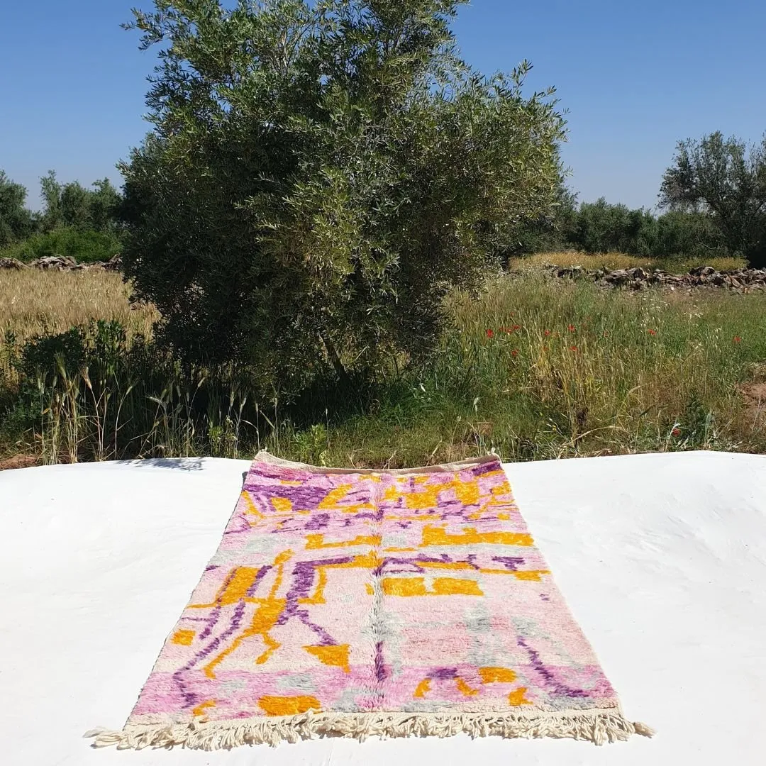 Chabiha - Pink Moroccan Rug 5x8 Boujad | Berber Wool Handmade Carpet | 5x8'7 Ft | 150x260 cm