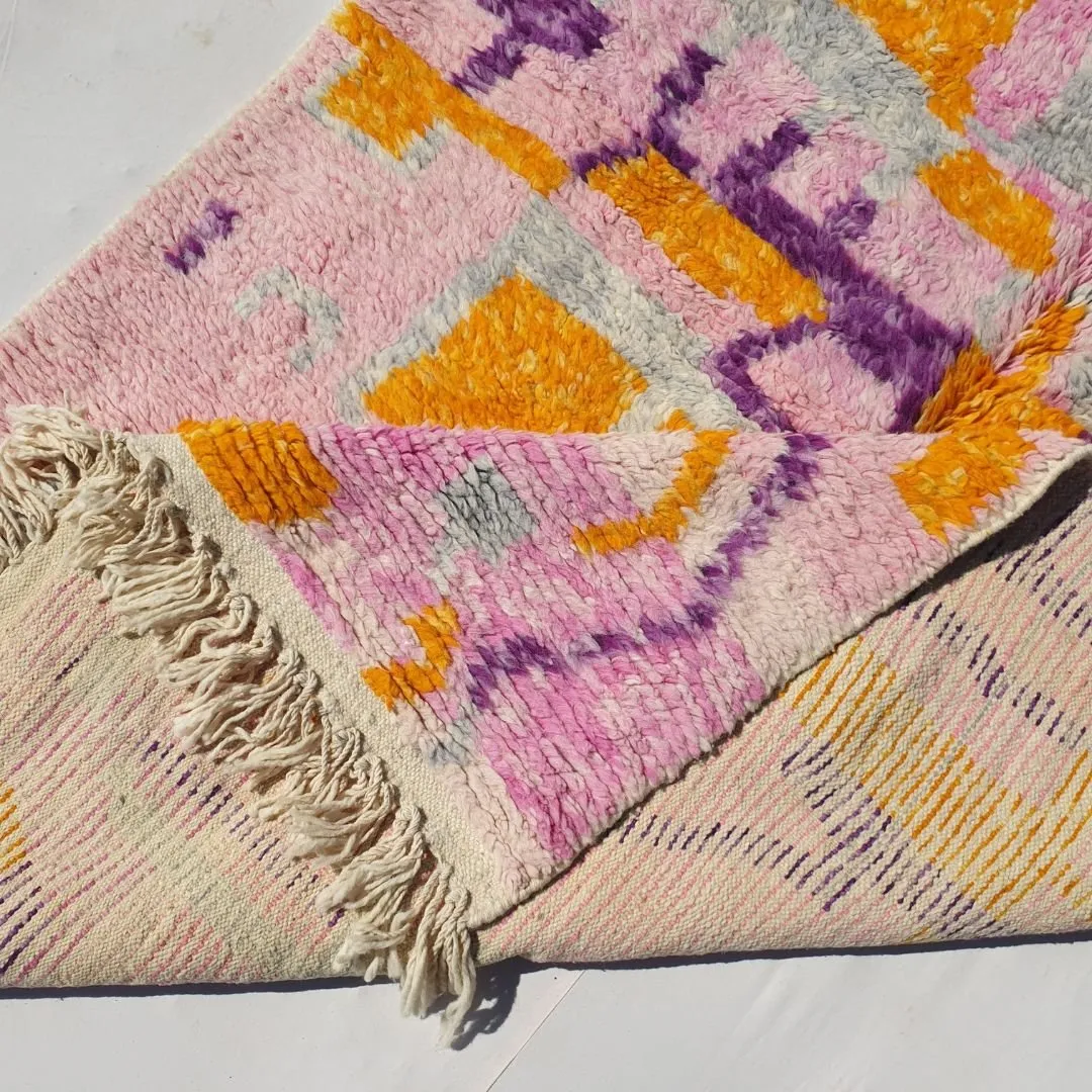 Chabiha - Pink Moroccan Rug 5x8 Boujad | Berber Wool Handmade Carpet | 5x8'7 Ft | 150x260 cm
