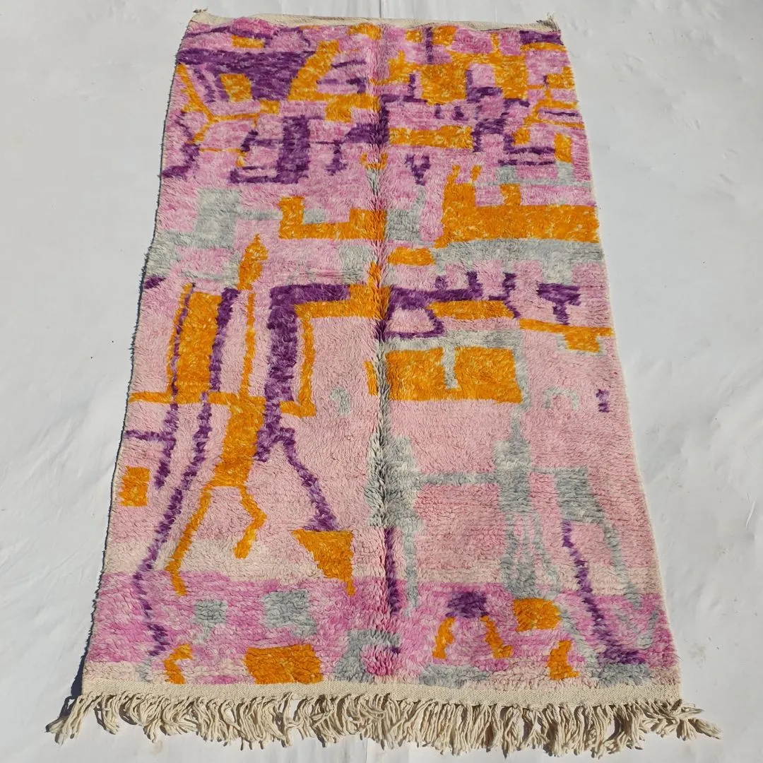 Chabiha - Pink Moroccan Rug 5x8 Boujad | Berber Wool Handmade Carpet | 5x8'7 Ft | 150x260 cm