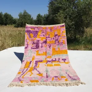 Chabiha - Pink Moroccan Rug 5x8 Boujad | Berber Wool Handmade Carpet | 5x8'7 Ft | 150x260 cm