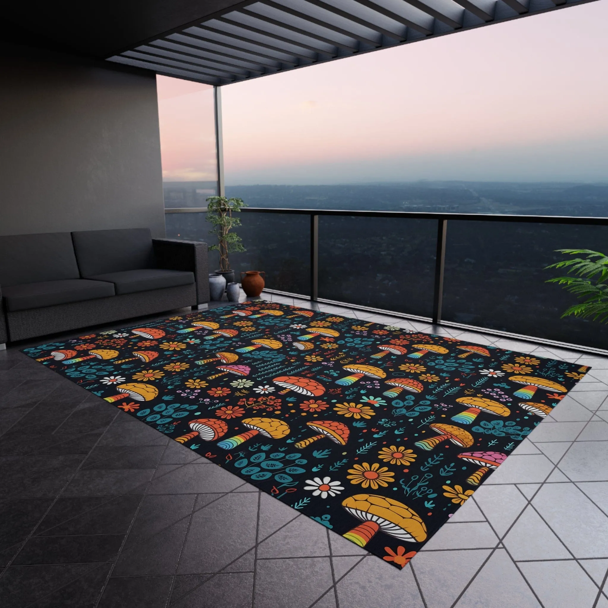 Colorful Mushroom Rug