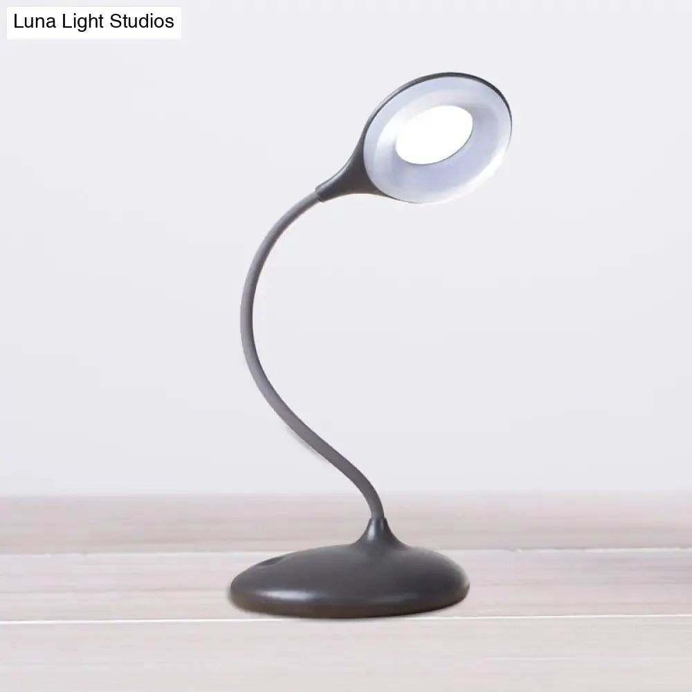 Contemporary LED Circle Desk Lamp - Brown/White Adjustable Table Light for Study