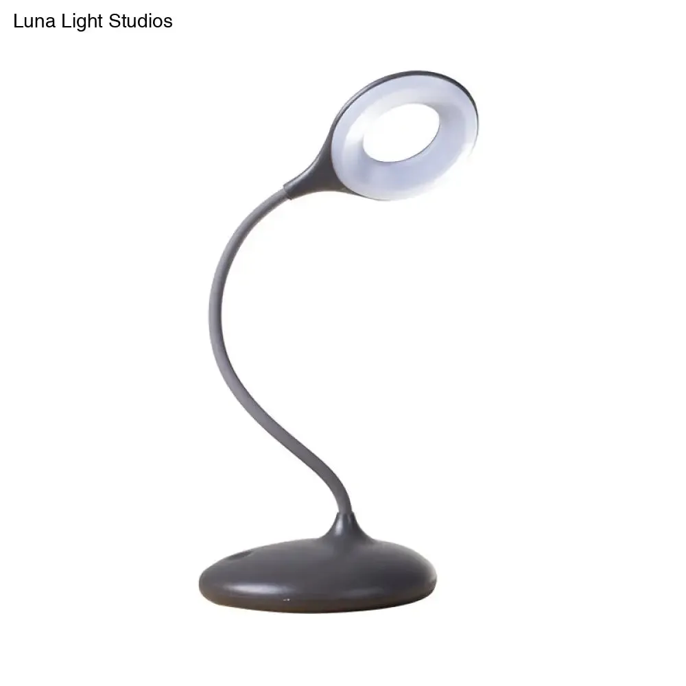 Contemporary LED Circle Desk Lamp - Brown/White Adjustable Table Light for Study