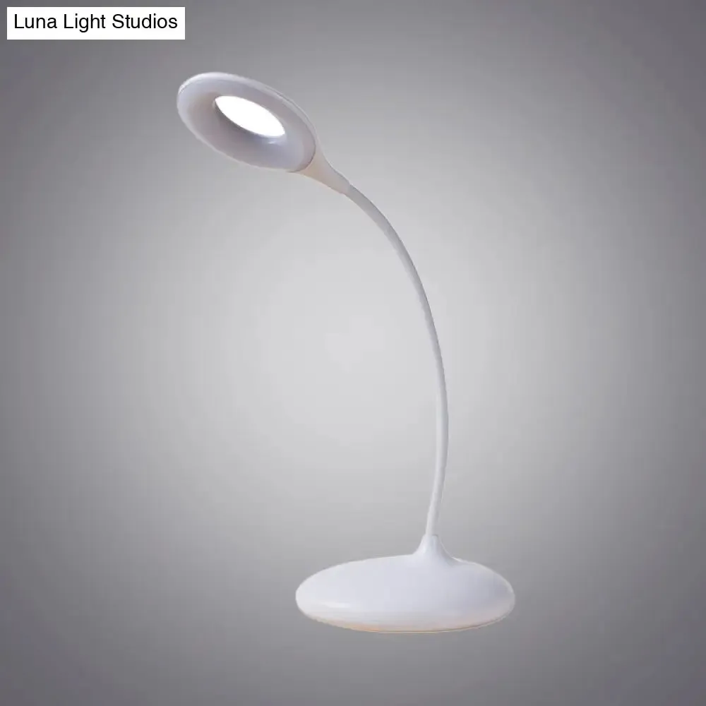 Contemporary LED Circle Desk Lamp - Brown/White Adjustable Table Light for Study