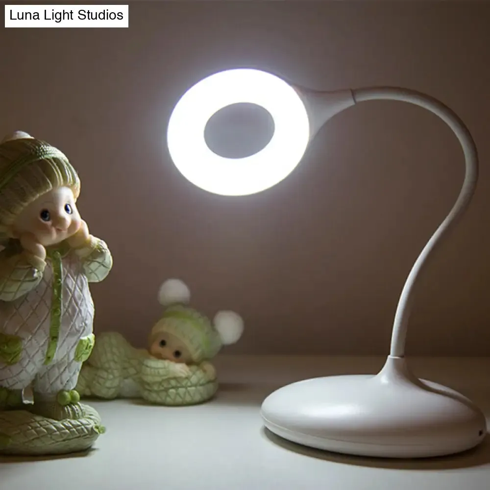 Contemporary LED Circle Desk Lamp - Brown/White Adjustable Table Light for Study