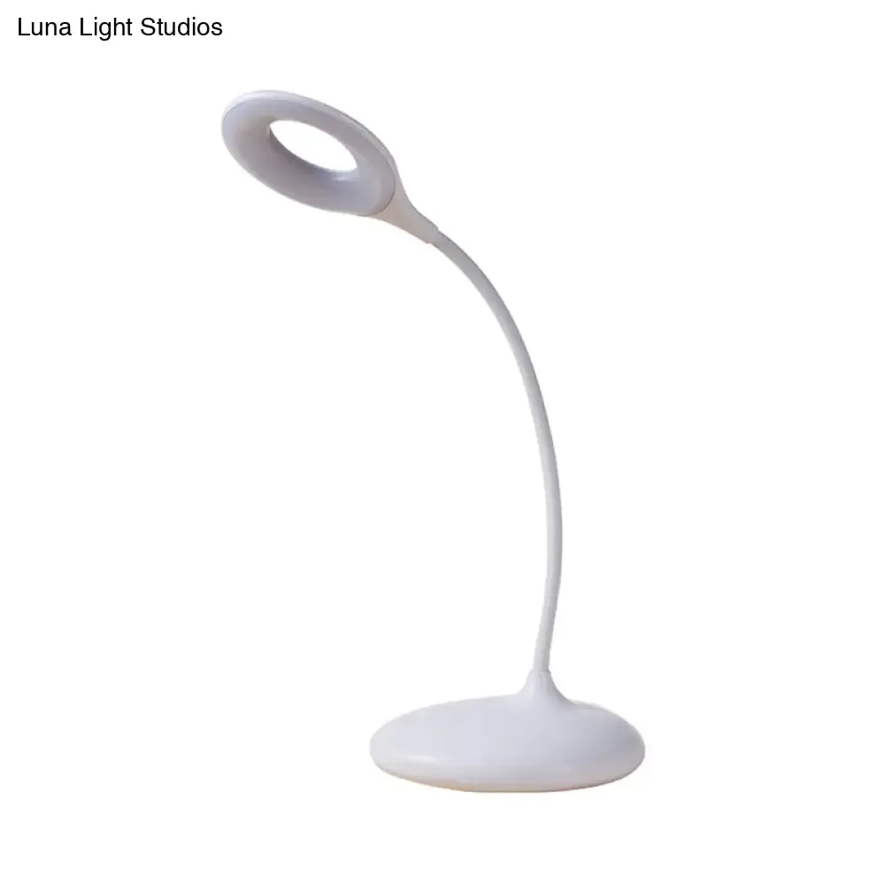 Contemporary LED Circle Desk Lamp - Brown/White Adjustable Table Light for Study