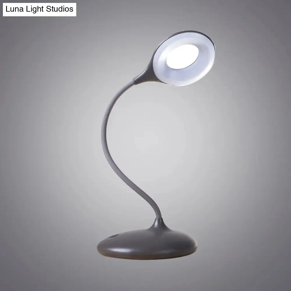 Contemporary LED Circle Desk Lamp - Brown/White Adjustable Table Light for Study