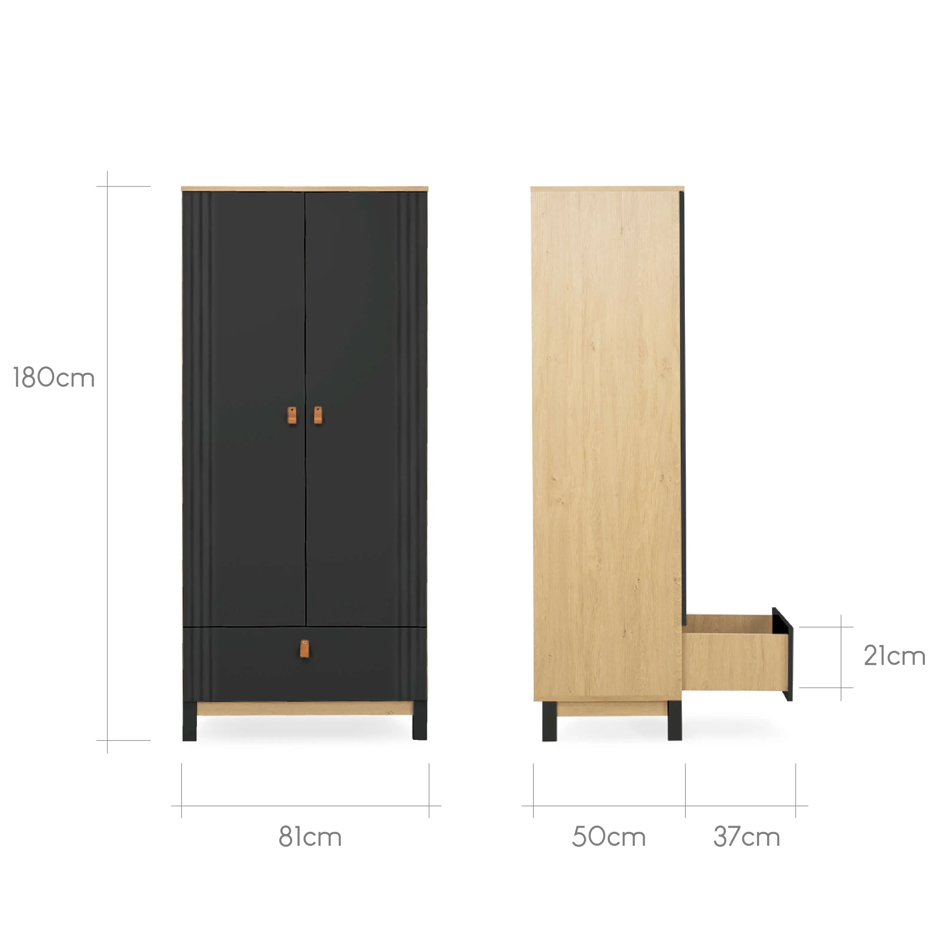 CuddleCo Rafi 3 Piece Nursery Furniture Set - Oak & Black