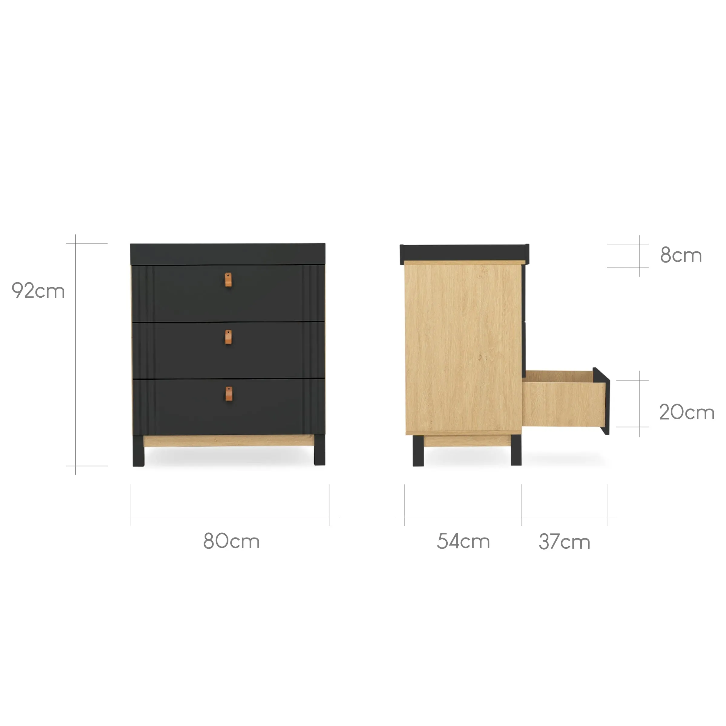 CuddleCo Rafi 3 Piece Nursery Furniture Set - Oak & Black