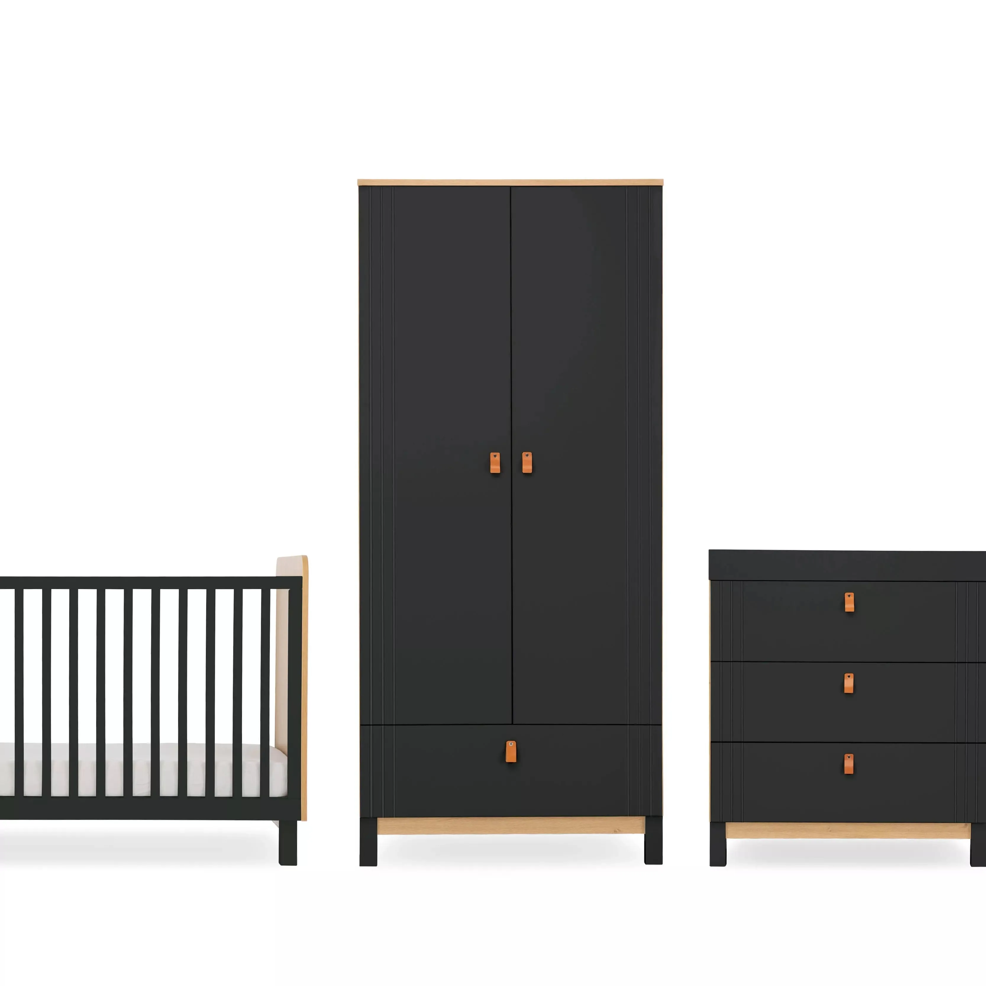 CuddleCo Rafi 3 Piece Nursery Furniture Set - Oak & Black
