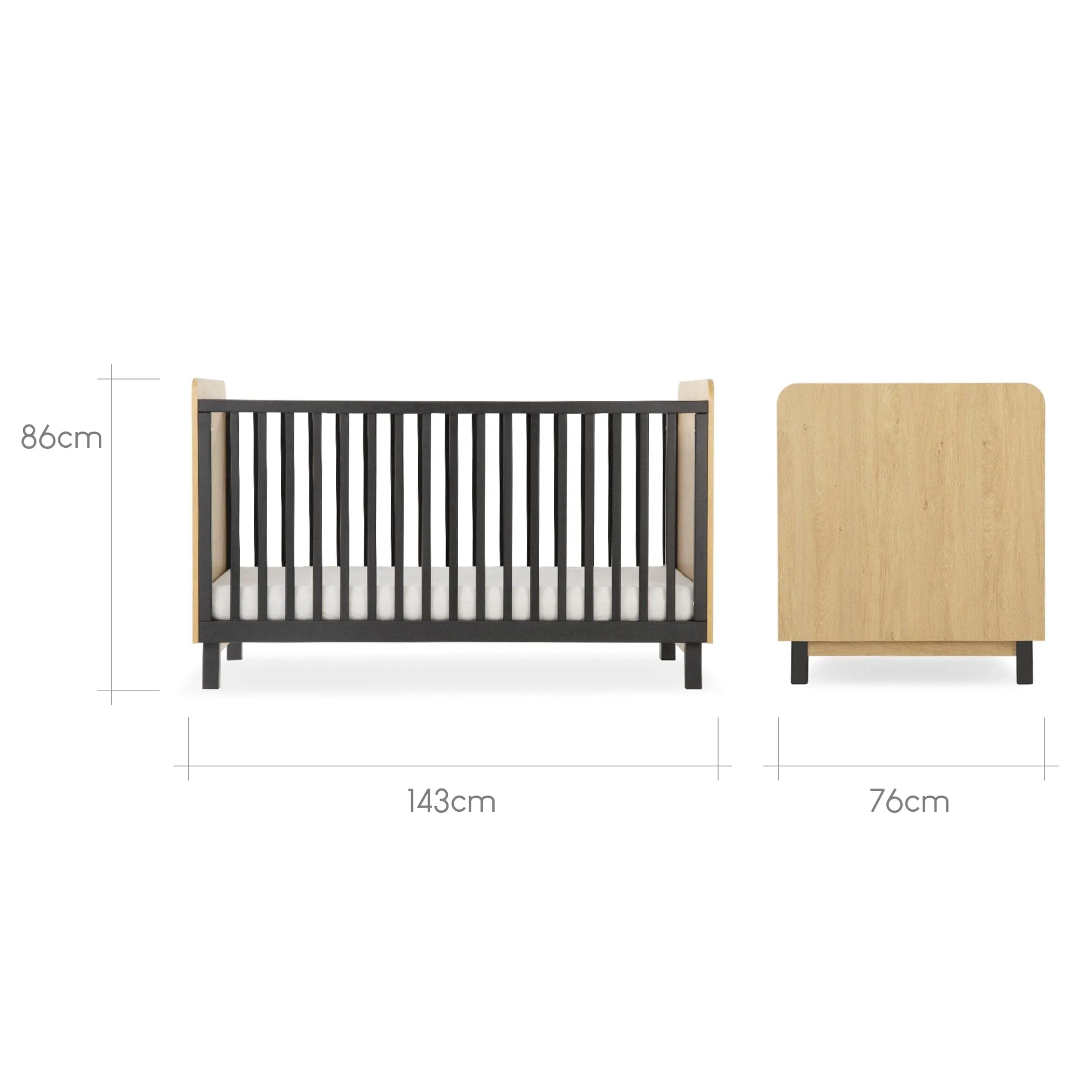 CuddleCo Rafi 3 Piece Nursery Furniture Set - Oak & Black