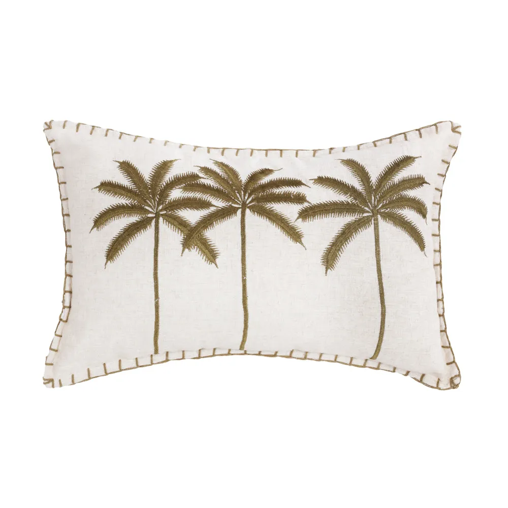Cushion Green Olive Lillian Palm Tree Linen