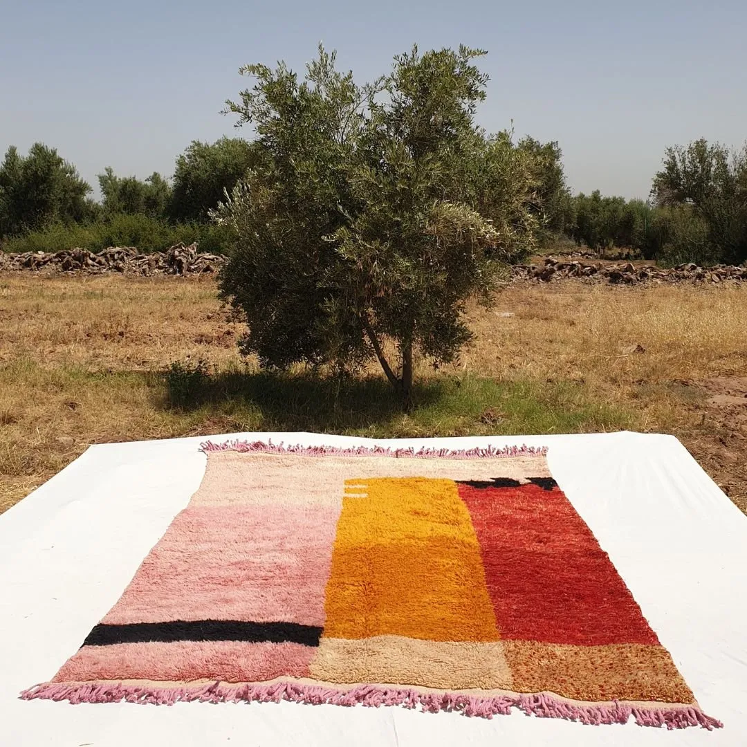 Customized Idouh - Moroccan Rug Pink Orange Beni Ourain  | 8’5x11 ft | Moroccan Colorful Shag Rug | 100% wool handmade