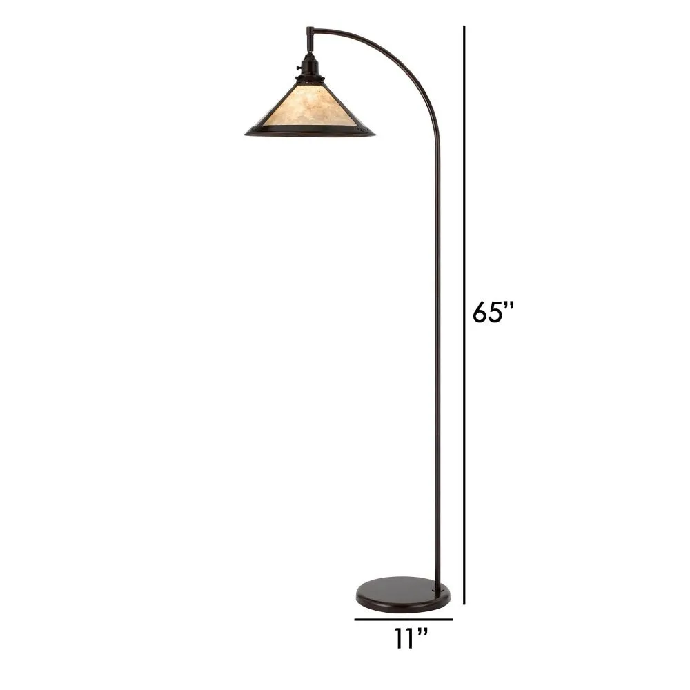 Cyan 65 Inch Adjustable Metal Arc Floor Lamp, White Mica Shade, Dark Bronze By Casagear Home