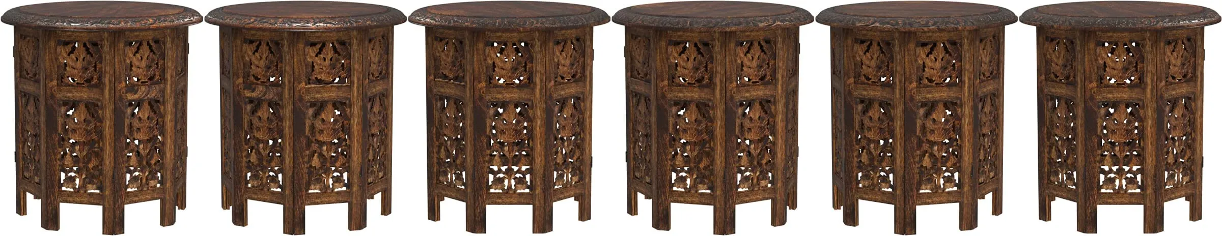 EYLEX Mango Wood Hand Carved Accent Coffee Table for Living Room Side Table Bedside Table Tea Table for Living Room Bedroom Office (Brown)