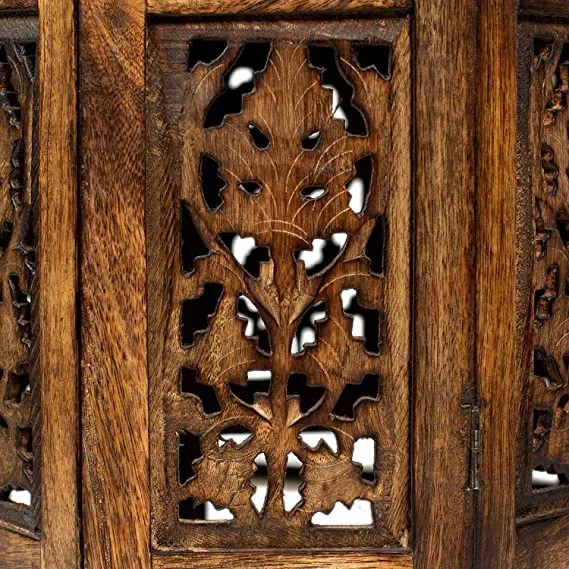 EYLEX Mango Wood Hand Carved Accent Coffee Table for Living Room Side Table Bedside Table Tea Table for Living Room Bedroom Office (Brown)