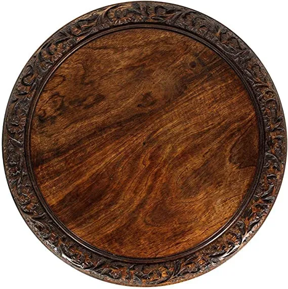 EYLEX Mango Wood Hand Carved Accent Coffee Table for Living Room Side Table Bedside Table Tea Table for Living Room Bedroom Office (Brown)